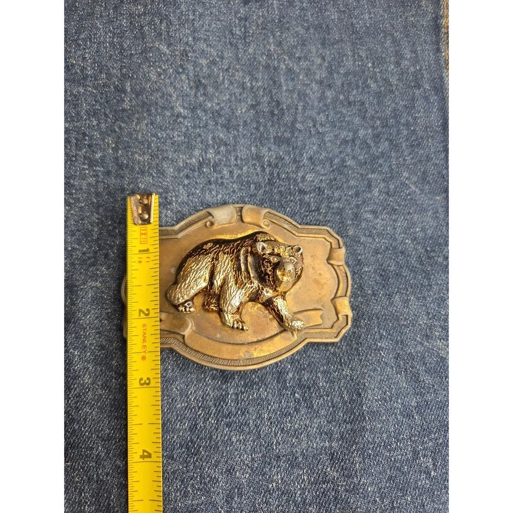 Vintage Raised 3D Grizzly Bear Brass Belt Buckle - Wildlife Western
